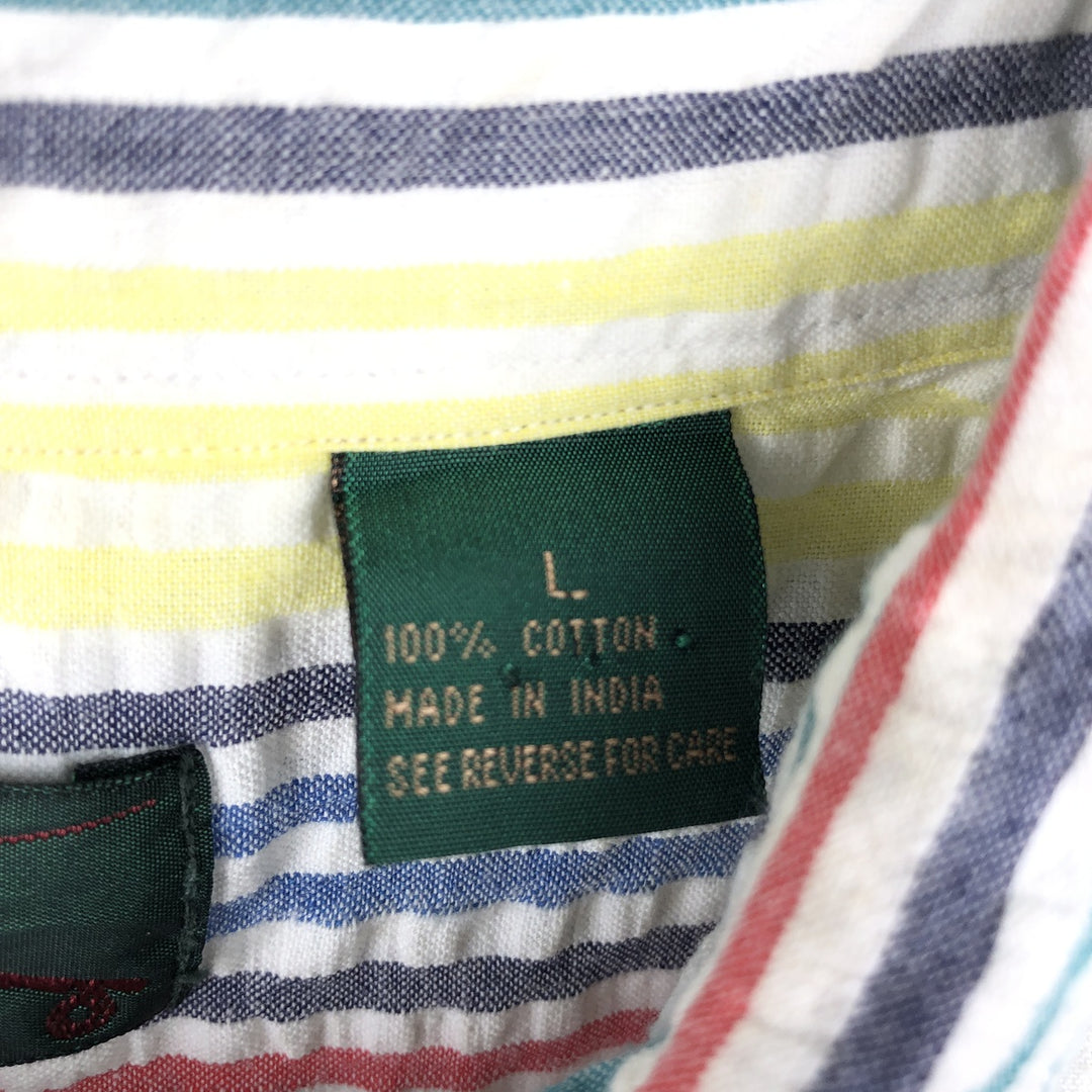 90'S Orvis Seersucker Short-Sleeve Button-Down Striped Shirt, Men's Size L (Equivalent), Vintage cotton multicolor Vintage Second Hand