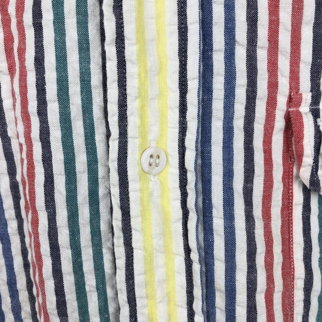 90'S Orvis Seersucker Short-Sleeve Button-Down Striped Shirt, Men's Size L (Equivalent), Vintage cotton multicolor Vintage Second Hand