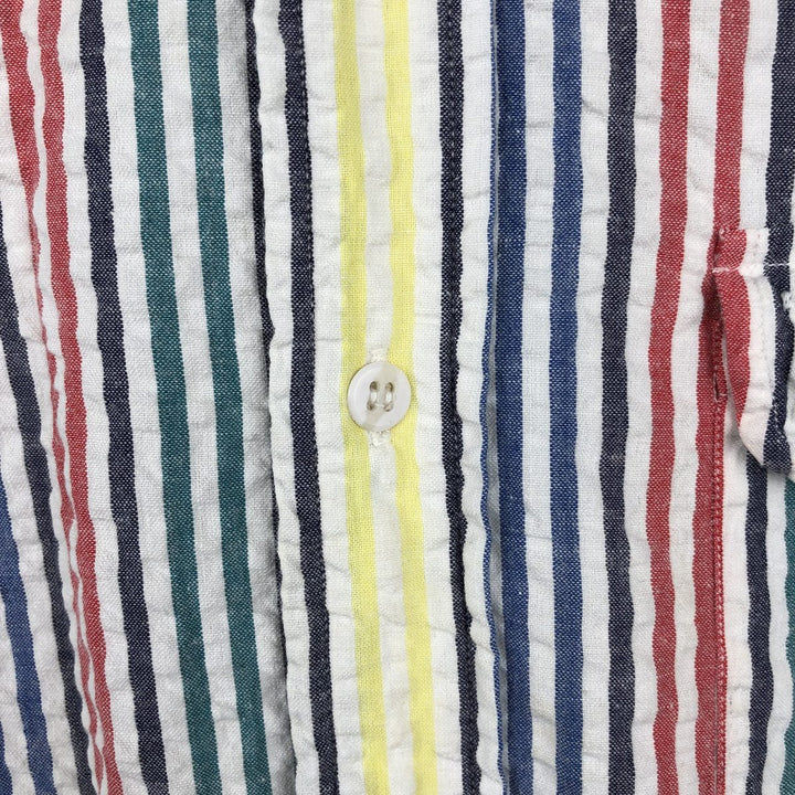 90'S Orvis Seersucker Short-Sleeve Button-Down Striped Shirt, Men's Size L (Equivalent), Vintage cotton multicolor Vintage Second Hand