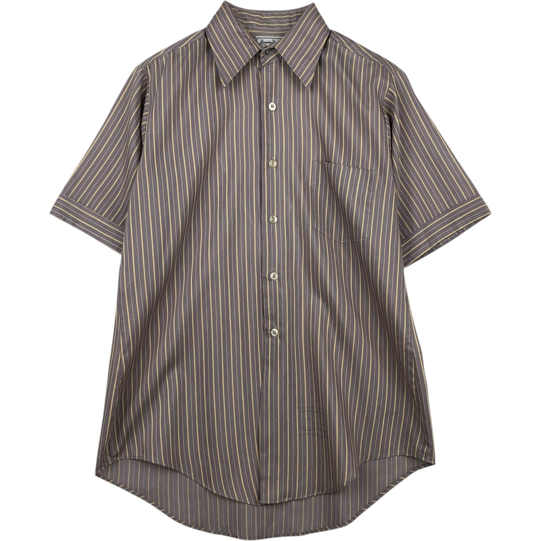 1970'S Van Heusen Stripe Pattern Short-Sleeve Poly-Cotton Shirt, Men's Size M (Equivalent), Vintage polyester Beige type Vintage Second Hand