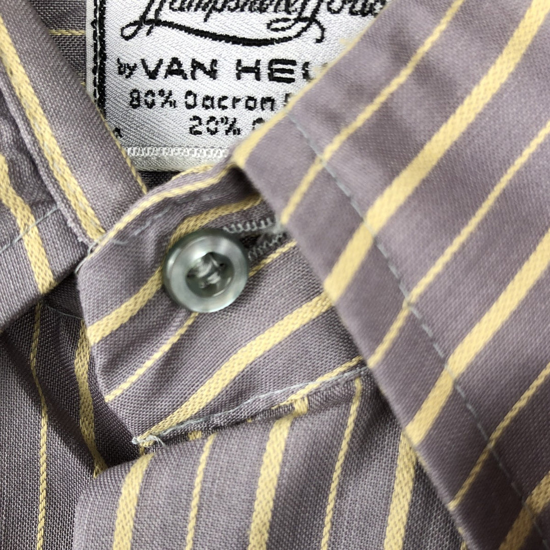 1970'S Van Heusen Stripe Pattern Short-Sleeve Poly-Cotton Shirt, Men's Size M (Equivalent), Vintage polyester Beige type Vintage Second Hand