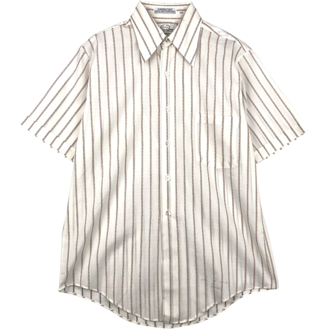 1970'S Forum Short-Sleeve Striped Shirt, Men's Size M (Equivalent), Vintage polyester white type Vintage Second Hand