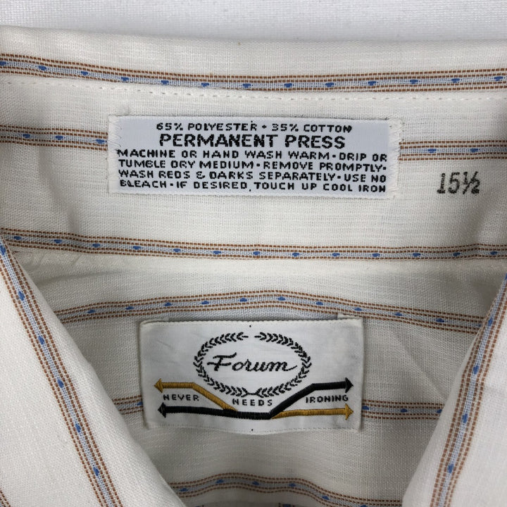 1970'S Forum Short-Sleeve Striped Shirt, Men's Size M (Equivalent), Vintage polyester white type Vintage Second Hand