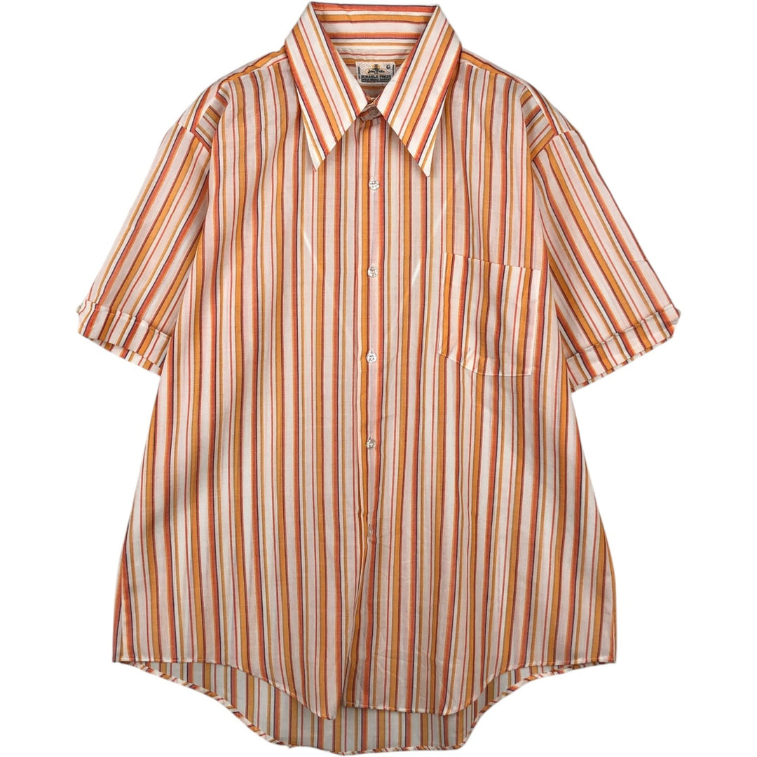 Kennington John Wells Multi-stripe Short-Sleeve Poly-Cotton Shirt, Men's Size L (Equivalent), Vintage polyester orange type Vintage Second Hand