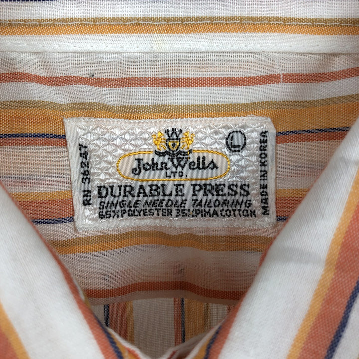 Kennington John Wells Multi-stripe Short-Sleeve Poly-Cotton Shirt, Men's Size L (Equivalent), Vintage polyester orange type Vintage Second Hand