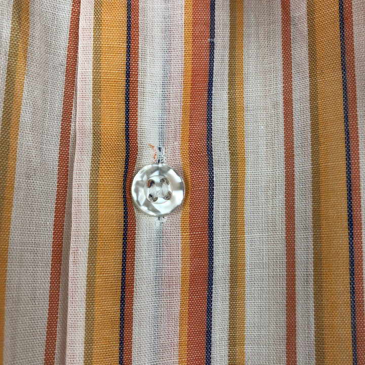 Kennington John Wells Multi-stripe Short-Sleeve Poly-Cotton Shirt, Men's Size L (Equivalent), Vintage polyester orange type Vintage Second Hand