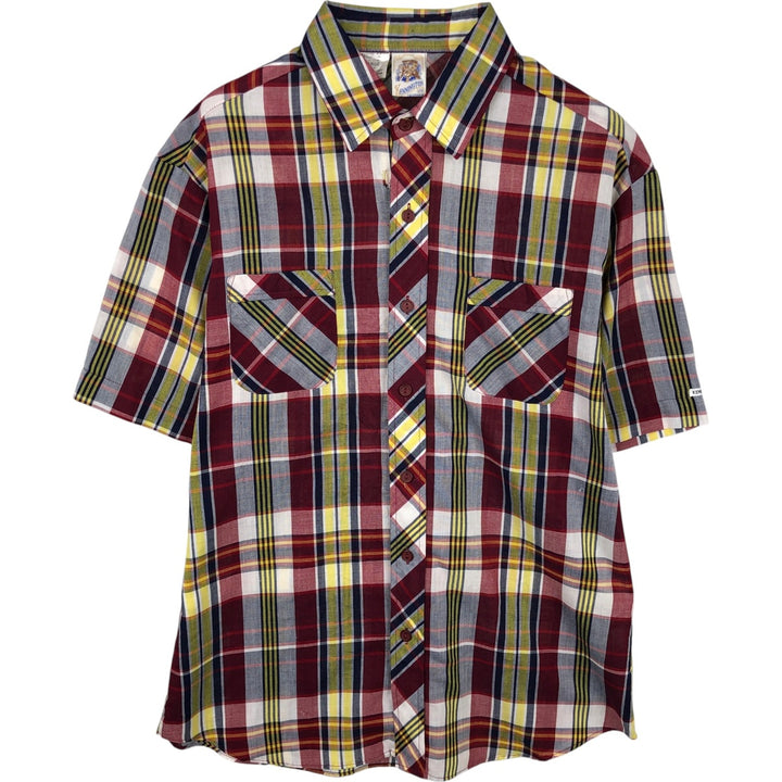 1970'S Kennington Madras Check Short-Sleeve Check Shirt, Men's Size L (approx.), Vintage polyester burgundy type Vintage Second Hand