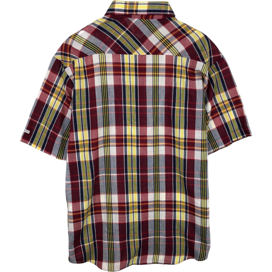 1970'S Kennington Madras Check Short-Sleeve Check Shirt, Men's Size L (approx.), Vintage polyester burgundy type Vintage Second Hand