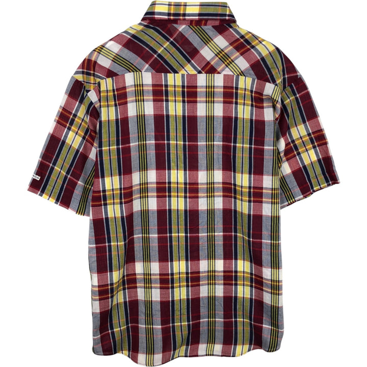 1970'S Kennington Madras Check Short-Sleeve Check Shirt, Men's Size L (approx.), Vintage polyester burgundy type Vintage Second Hand