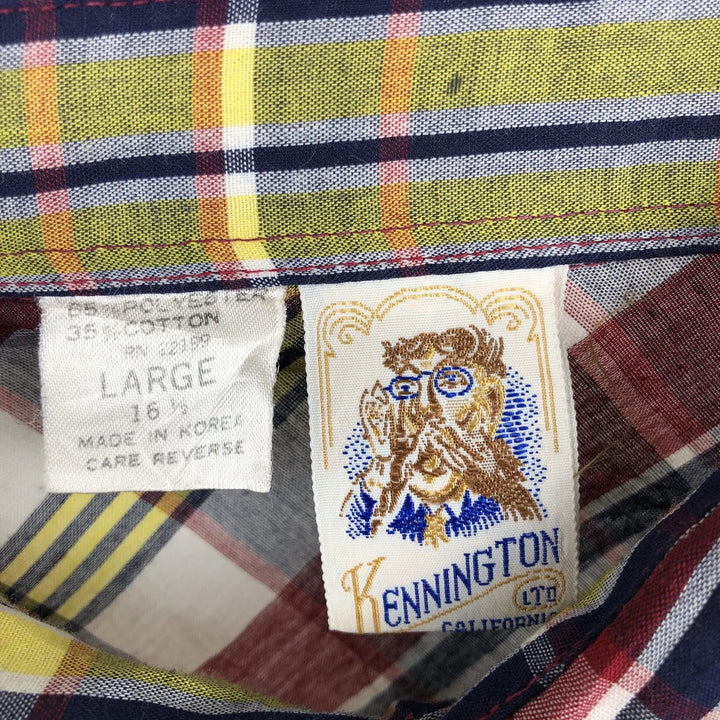 1970'S Kennington Madras Check Short-Sleeve Check Shirt, Men's Size L (approx.), Vintage polyester burgundy type Vintage Second Hand