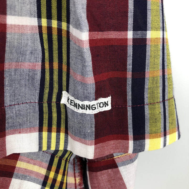 1970'S Kennington Madras Check Short-Sleeve Check Shirt, Men's Size L (approx.), Vintage polyester burgundy type Vintage Second Hand