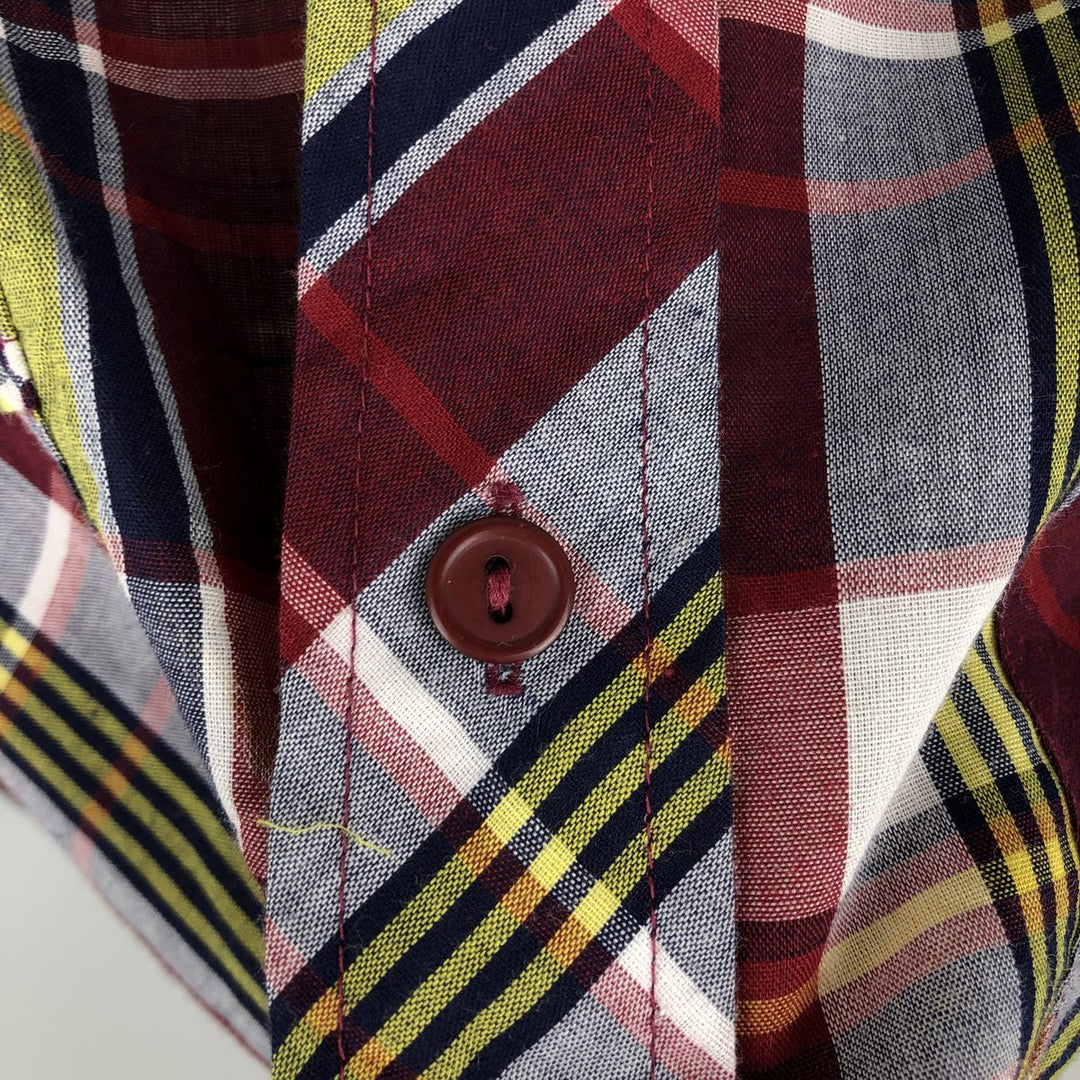1970'S Kennington Madras Check Short-Sleeve Check Shirt, Men's Size L (approx.), Vintage polyester burgundy type Vintage Second Hand