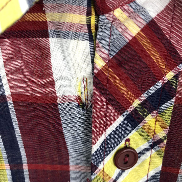 1970'S Kennington Madras Check Short-Sleeve Check Shirt, Men's Size L (approx.), Vintage polyester burgundy type Vintage Second Hand