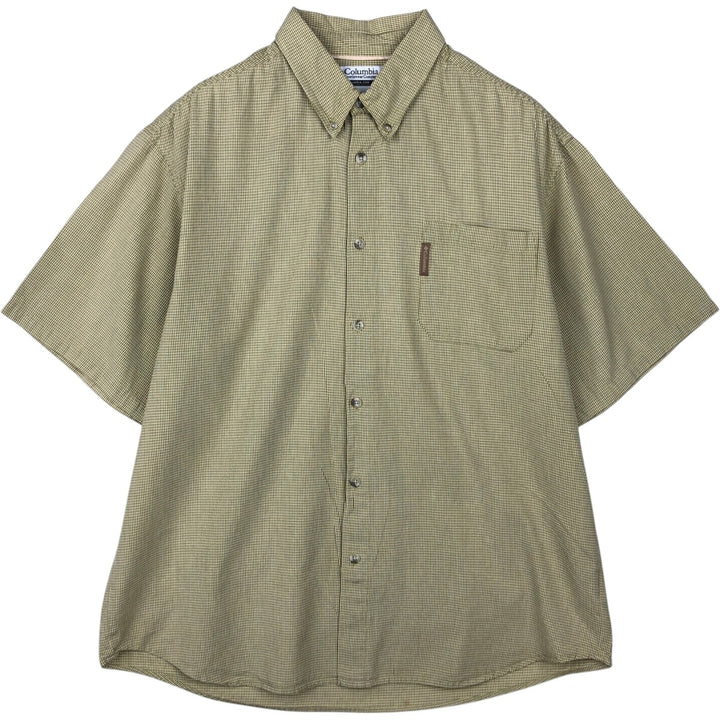 00'S Columbia Short Sleeve Button Down Check Shirt Men's XL cotton green type yellow green Vintage Second Hand