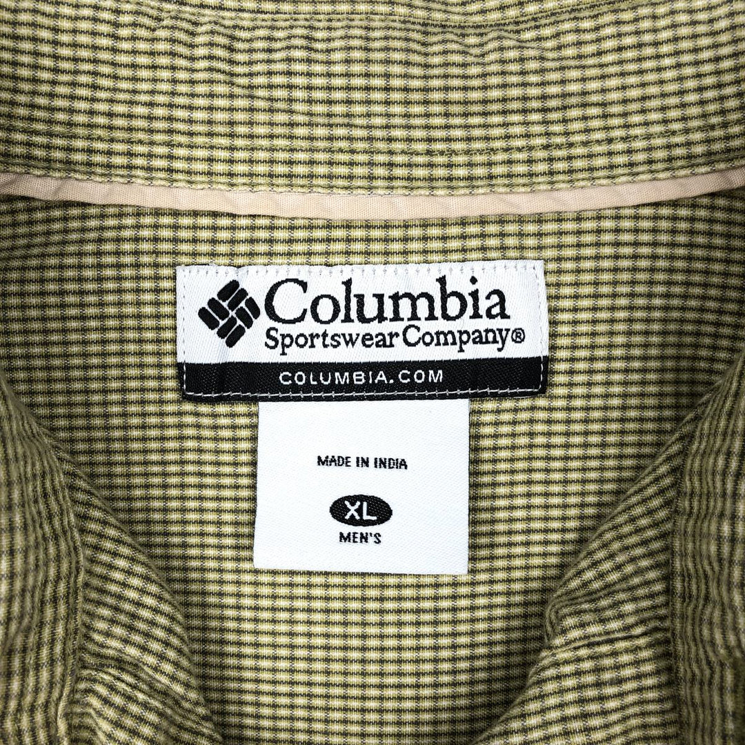 00'S Columbia Short Sleeve Button Down Check Shirt Men's XL cotton green type yellow green Vintage Second Hand