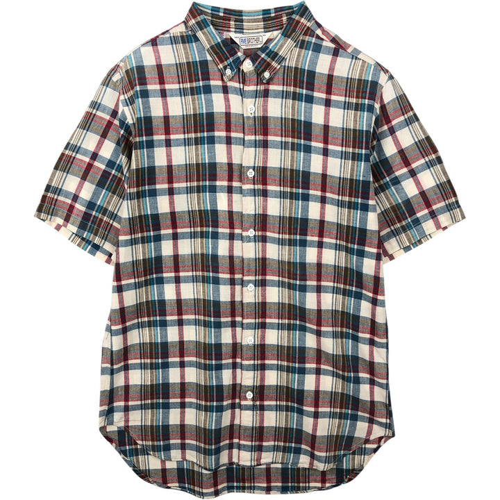 70s-80'S Five Brother Short-Sleeve Button-Down Check Shirt, Made in USA, Men's XL Equivalent, Vintage unclear Blue type light blue Vintage Second Hand