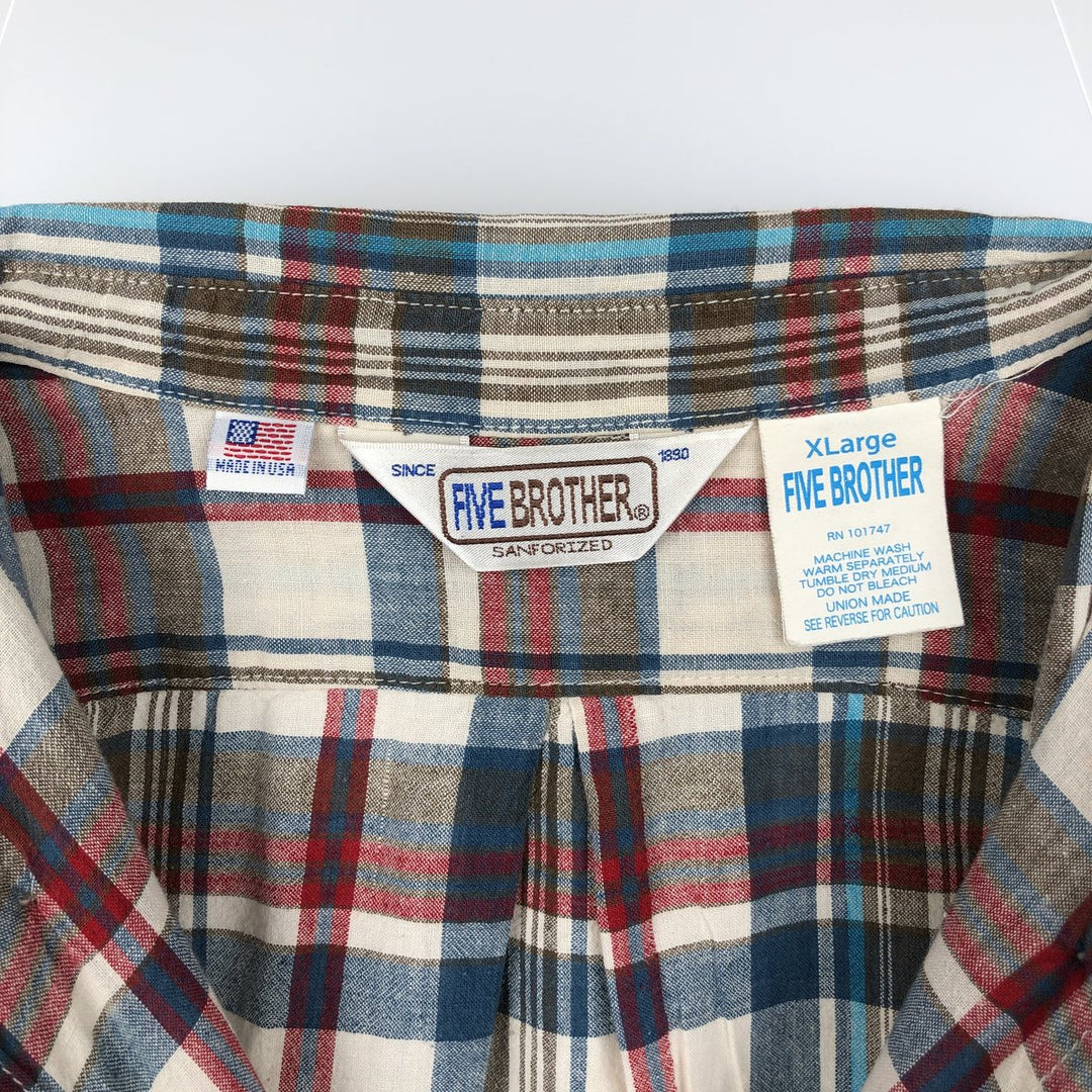 70s-80'S Five Brother Short-Sleeve Button-Down Check Shirt, Made in USA, Men's XL Equivalent, Vintage unclear Blue type light blue Vintage Second Hand