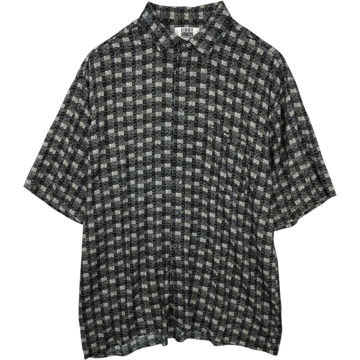 CITY STREETS all-over print short-sleeved rayon shirt, boxy fit, men's size XL. Rayon black type Vintage Second Hand