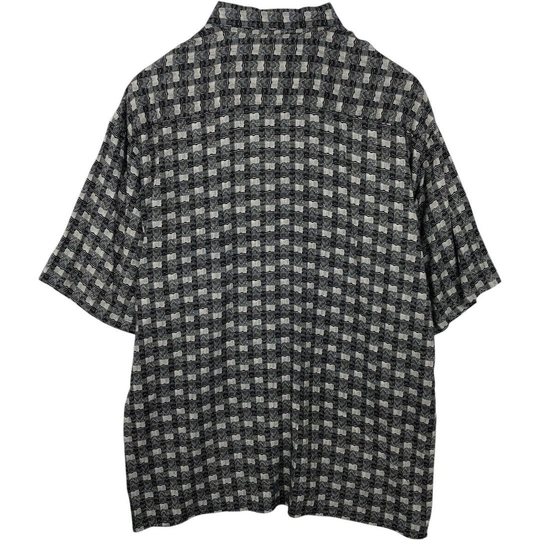 CITY STREETS all-over print short-sleeved rayon shirt, boxy fit, men's size XL. Rayon black type Vintage Second Hand