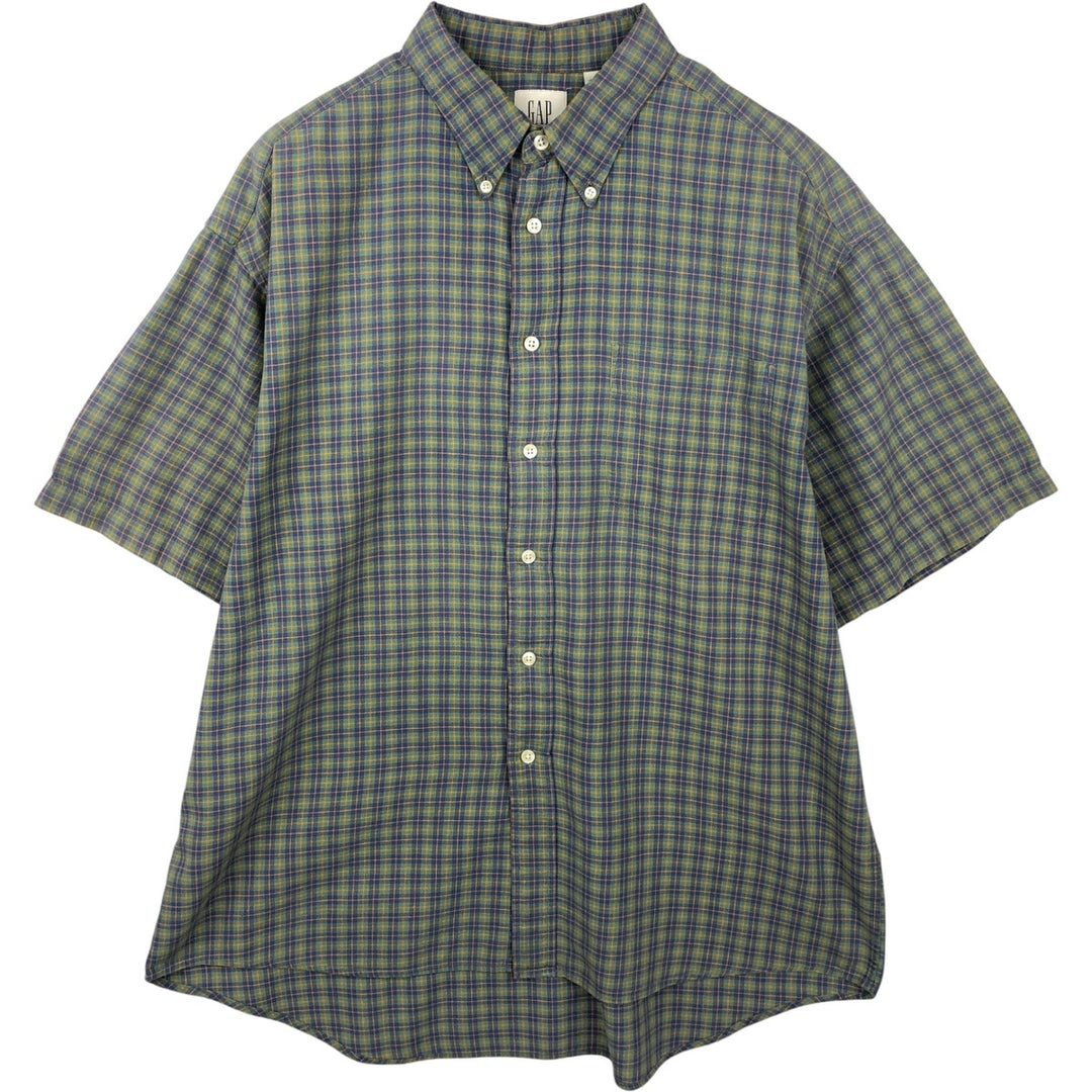 90'S GAP (Old GAP) Short-Sleeve Button-Down Check Shirt, Men's Size XL (Equivalent), Vintage cotton green type Vintage Second Hand