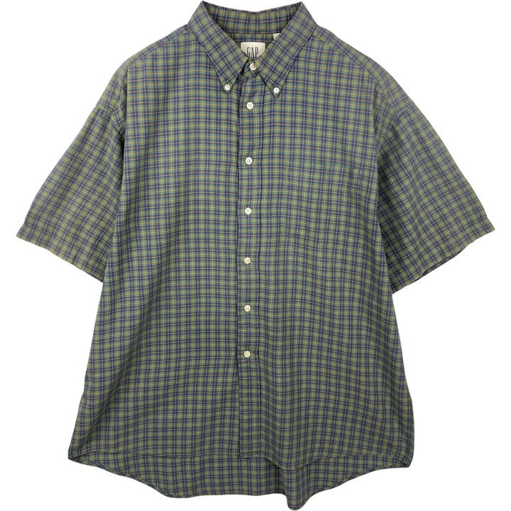 90'S GAP (Old GAP) Short-Sleeve Button-Down Check Shirt, Men's Size XL (Equivalent), Vintage cotton green type Vintage Second Hand