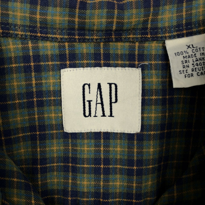 90'S GAP (Old GAP) Short-Sleeve Button-Down Check Shirt, Men's Size XL (Equivalent), Vintage cotton green type Vintage Second Hand