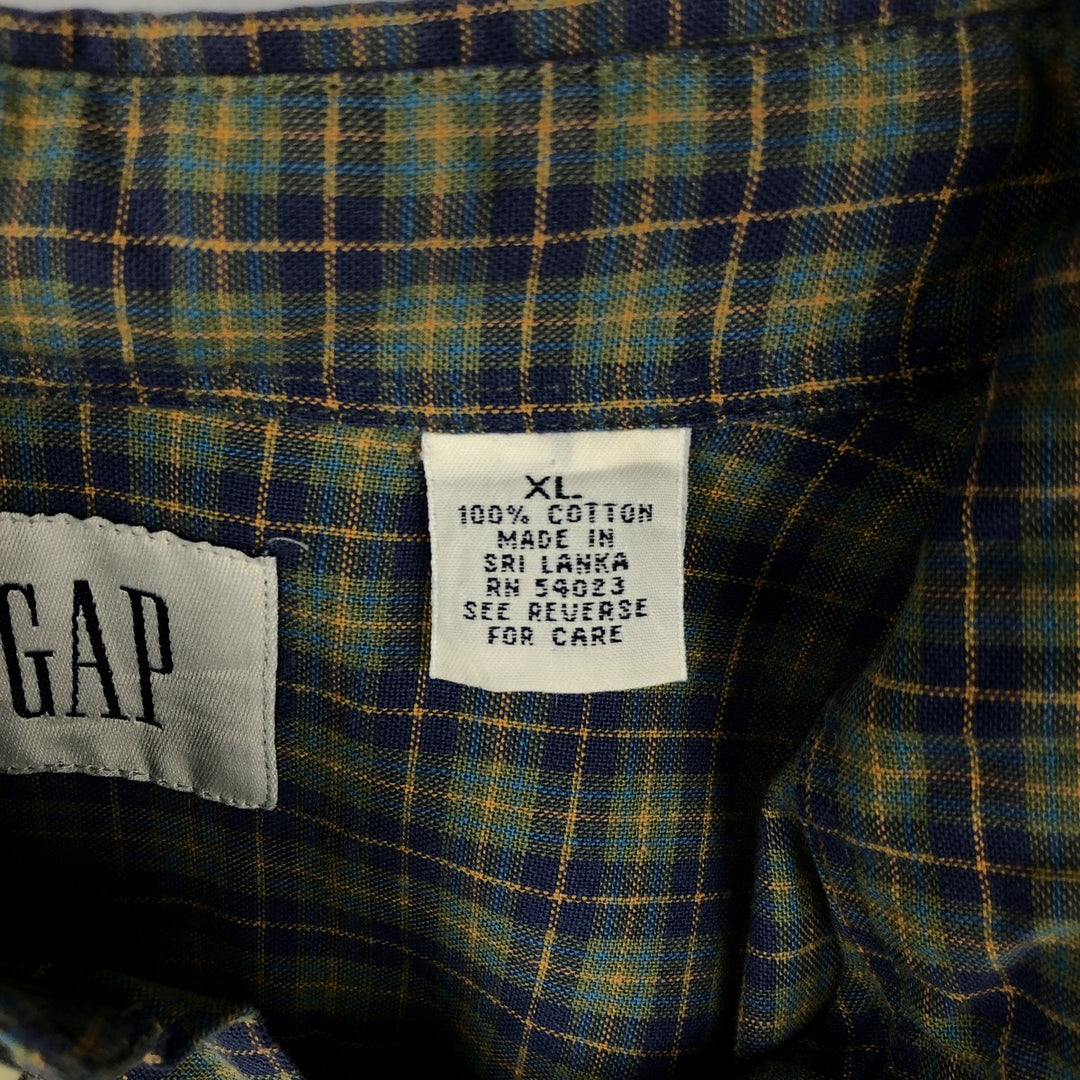90'S GAP (Old GAP) Short-Sleeve Button-Down Check Shirt, Men's Size XL (Equivalent), Vintage cotton green type Vintage Second Hand