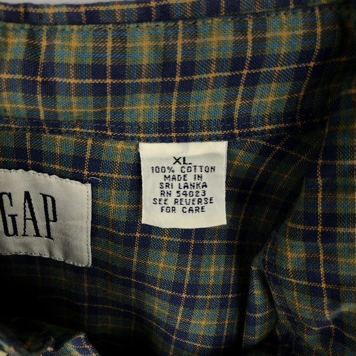 90'S GAP (Old GAP) Short-Sleeve Button-Down Check Shirt, Men's Size XL (Equivalent), Vintage cotton green type Vintage Second Hand