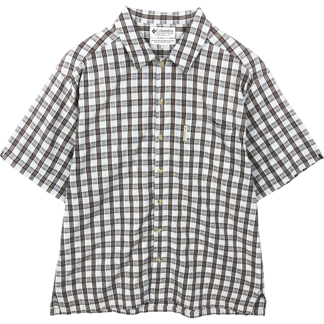 90s-00'S Columbia Short-Sleeve Cotton Check Shirt, Boxy Shirt, Men's Size M (Equivalent), Vintage cotton navy blue type Vintage Second Hand