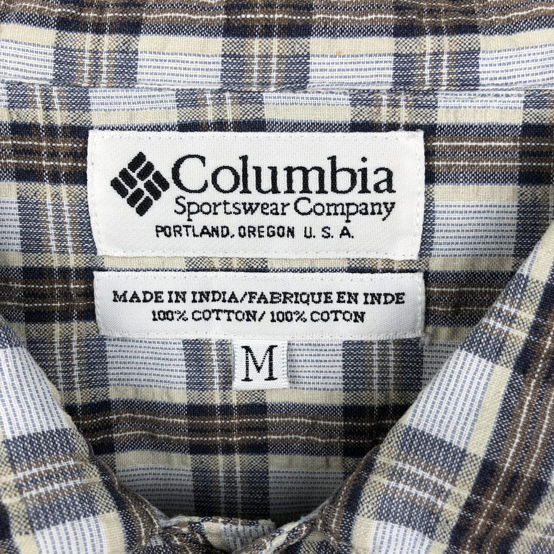 90s-00'S Columbia Short-Sleeve Cotton Check Shirt, Boxy Shirt, Men's Size M (Equivalent), Vintage cotton navy blue type Vintage Second Hand