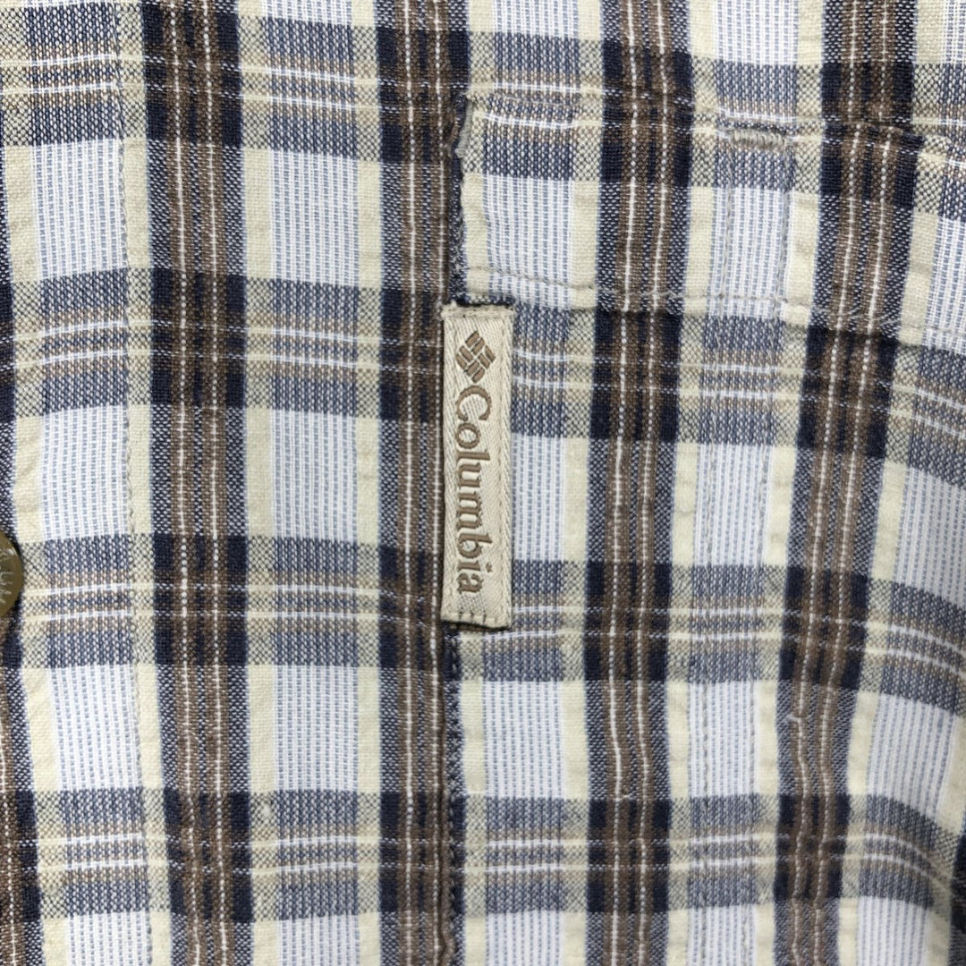 90s-00'S Columbia Short-Sleeve Cotton Check Shirt, Boxy Shirt, Men's Size M (Equivalent), Vintage cotton navy blue type Vintage Second Hand