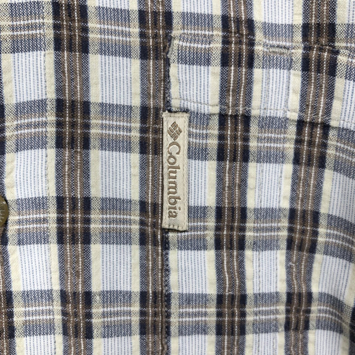 90s-00'S Columbia Short-Sleeve Cotton Check Shirt, Boxy Shirt, Men's Size M (Equivalent), Vintage cotton navy blue type Vintage Second Hand