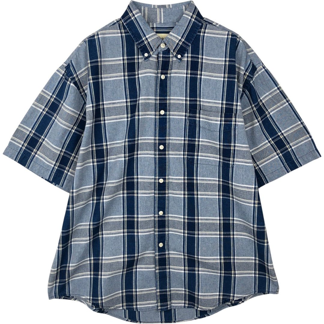 90s-00'S Eddie Bauer Short-Sleeve Button-Down Check Shirt, Men's Size L (Equivalent), Vintage cotton blue type Vintage Second Hand