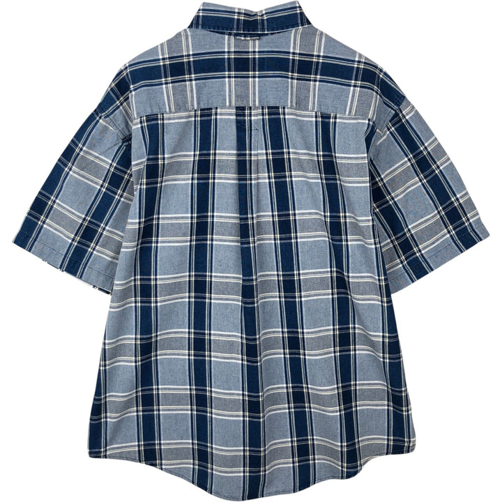 90s-00'S Eddie Bauer Short-Sleeve Button-Down Check Shirt, Men's Size L (Equivalent), Vintage cotton blue type Vintage Second Hand
