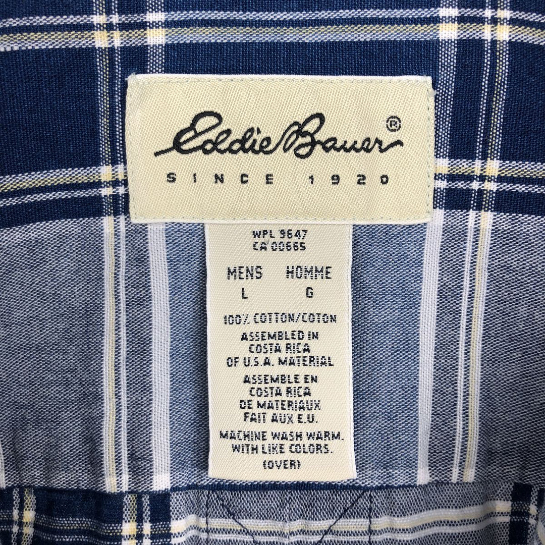 90s-00'S Eddie Bauer Short-Sleeve Button-Down Check Shirt, Men's Size L (Equivalent), Vintage cotton blue type Vintage Second Hand