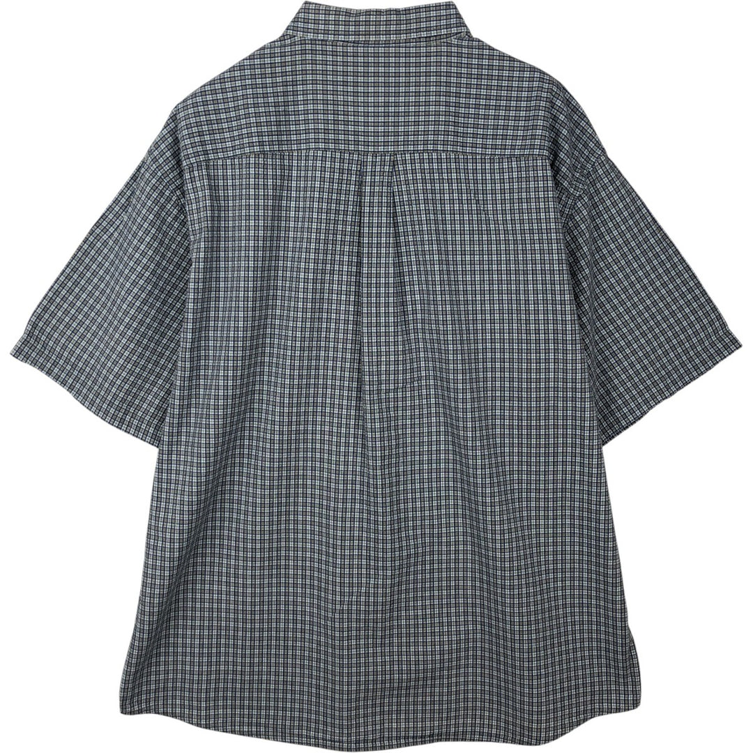 1990'S Eddie Bauer Seersucker Short-Sleeve Button-Down Check Shirt, Men's Size XL (Equivalent), Vintage cotton navy blue type Vintage Second Hand