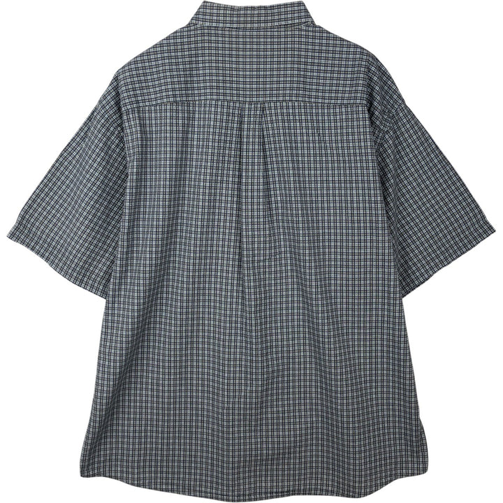 1990'S Eddie Bauer Seersucker Short-Sleeve Button-Down Check Shirt, Men's Size XL (Equivalent), Vintage cotton navy blue type Vintage Second Hand