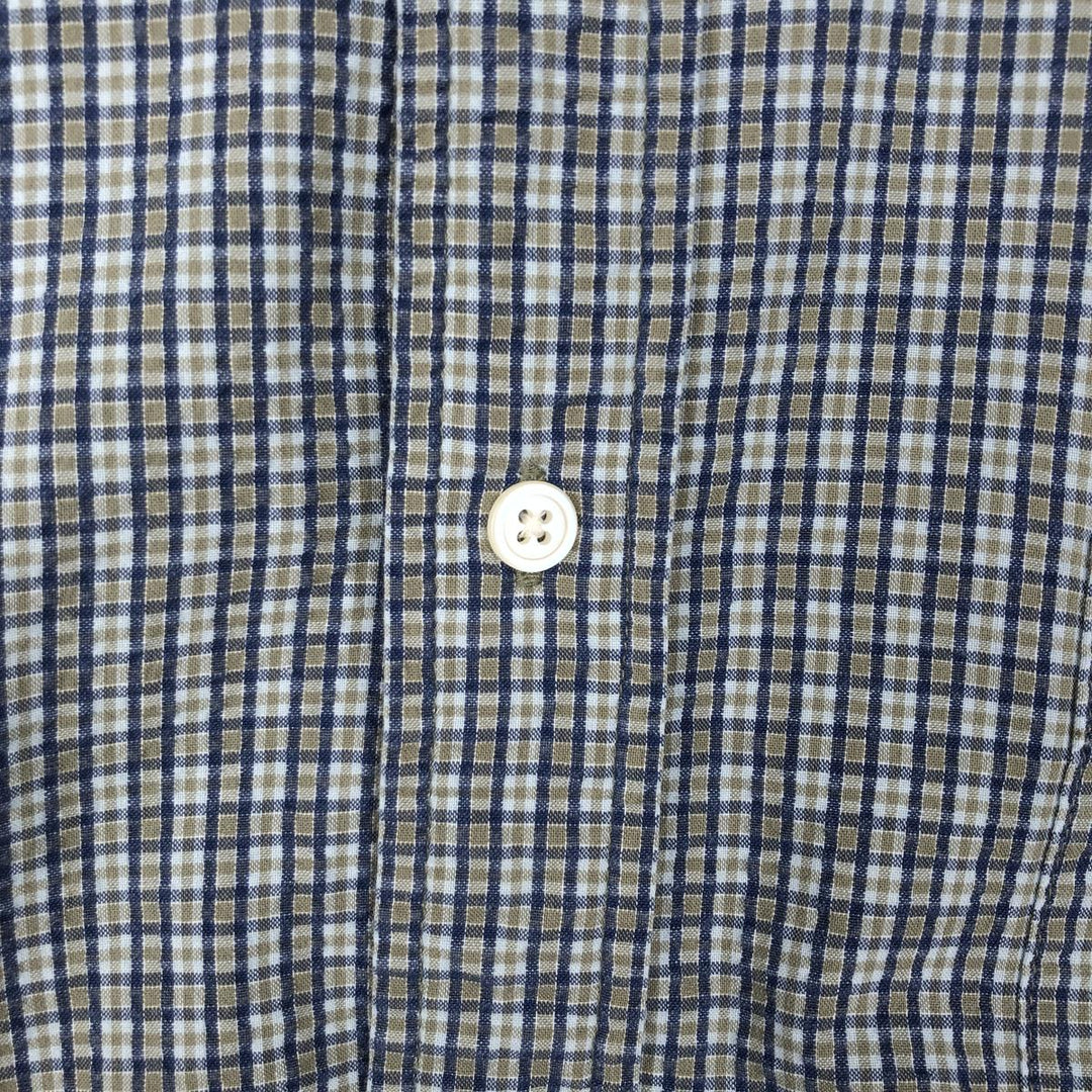 1990'S Eddie Bauer Seersucker Short-Sleeve Button-Down Check Shirt, Men's Size XL (Equivalent), Vintage cotton navy blue type Vintage Second Hand