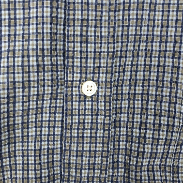 1990'S Eddie Bauer Seersucker Short-Sleeve Button-Down Check Shirt, Men's Size XL (Equivalent), Vintage cotton navy blue type Vintage Second Hand