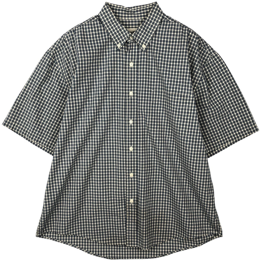 1990'S Eddie Bauer Short-Sleeve Button-Down Check Shirt, Men's Size XL (Equivalent), Vintage cotton Green type dark green Vintage Second Hand