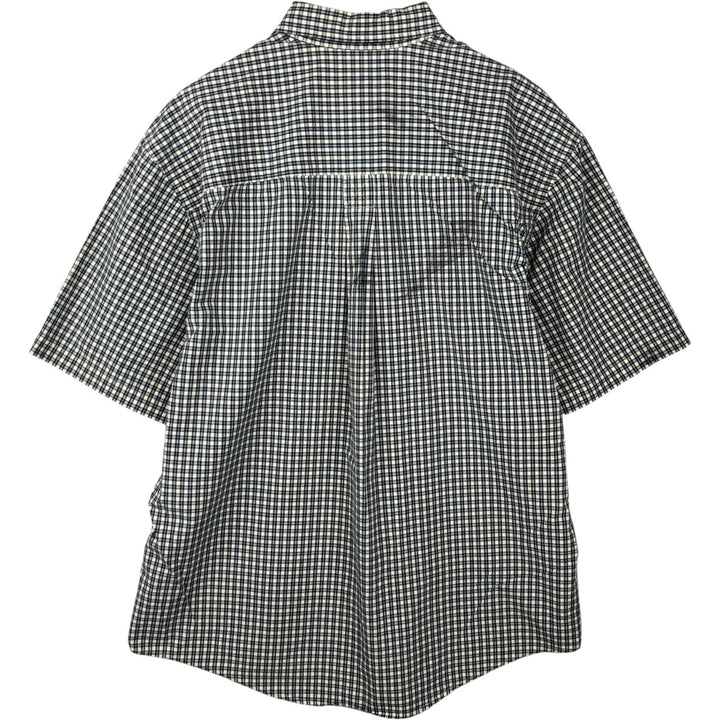 1990'S Eddie Bauer Short-Sleeve Button-Down Check Shirt, Men's Size XL (Equivalent), Vintage cotton Green type dark green Vintage Second Hand