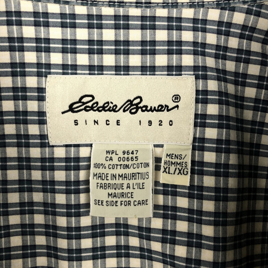1990'S Eddie Bauer Short-Sleeve Button-Down Check Shirt, Men's Size XL (Equivalent), Vintage cotton Green type dark green Vintage Second Hand