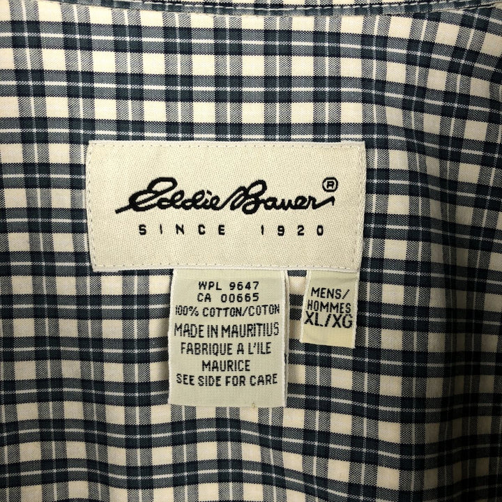 1990'S Eddie Bauer Short-Sleeve Button-Down Check Shirt, Men's Size XL (Equivalent), Vintage cotton Green type dark green Vintage Second Hand
