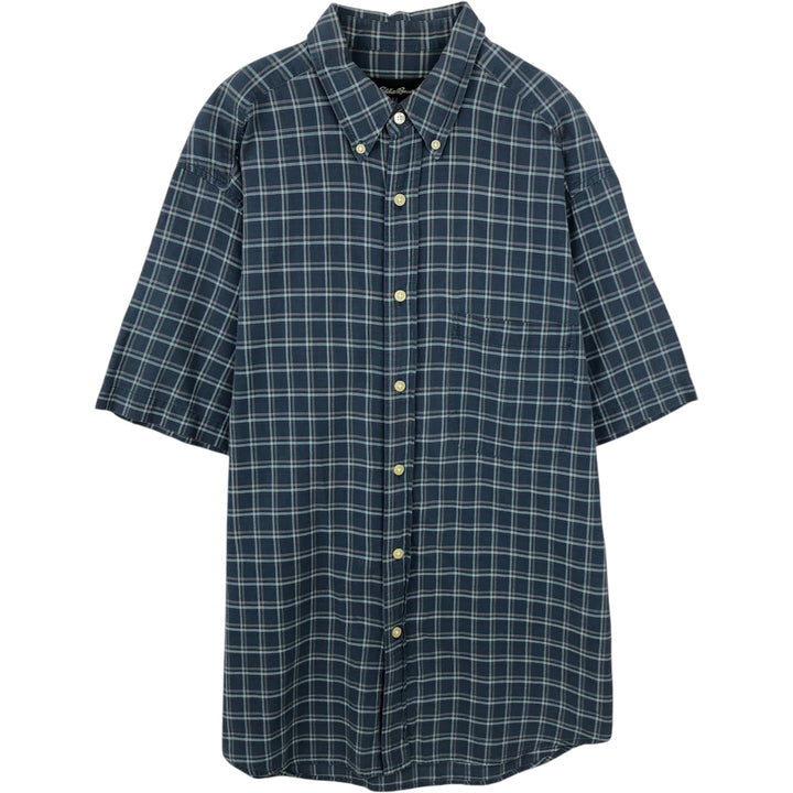 00'S Eddie Bauer short sleeve button down check shirt, men's size M cotton blue type Vintage Second Hand