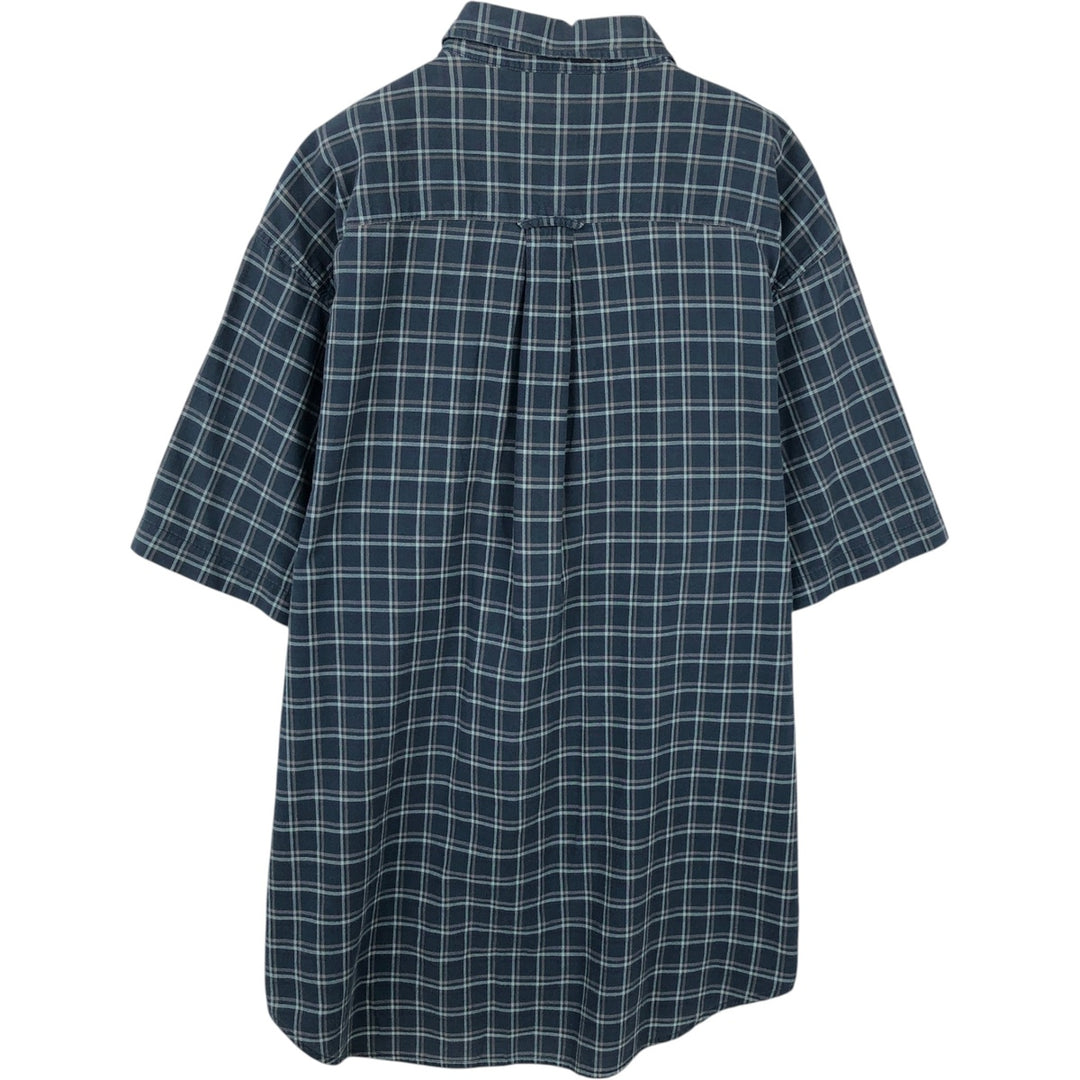 00'S Eddie Bauer short sleeve button down check shirt, men's size M cotton blue type Vintage Second Hand