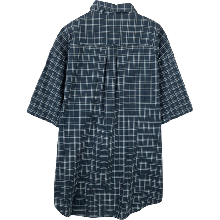 00'S Eddie Bauer short sleeve button down check shirt, men's size M cotton blue type Vintage Second Hand