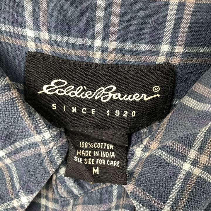 00'S Eddie Bauer short sleeve button down check shirt, men's size M cotton blue type Vintage Second Hand