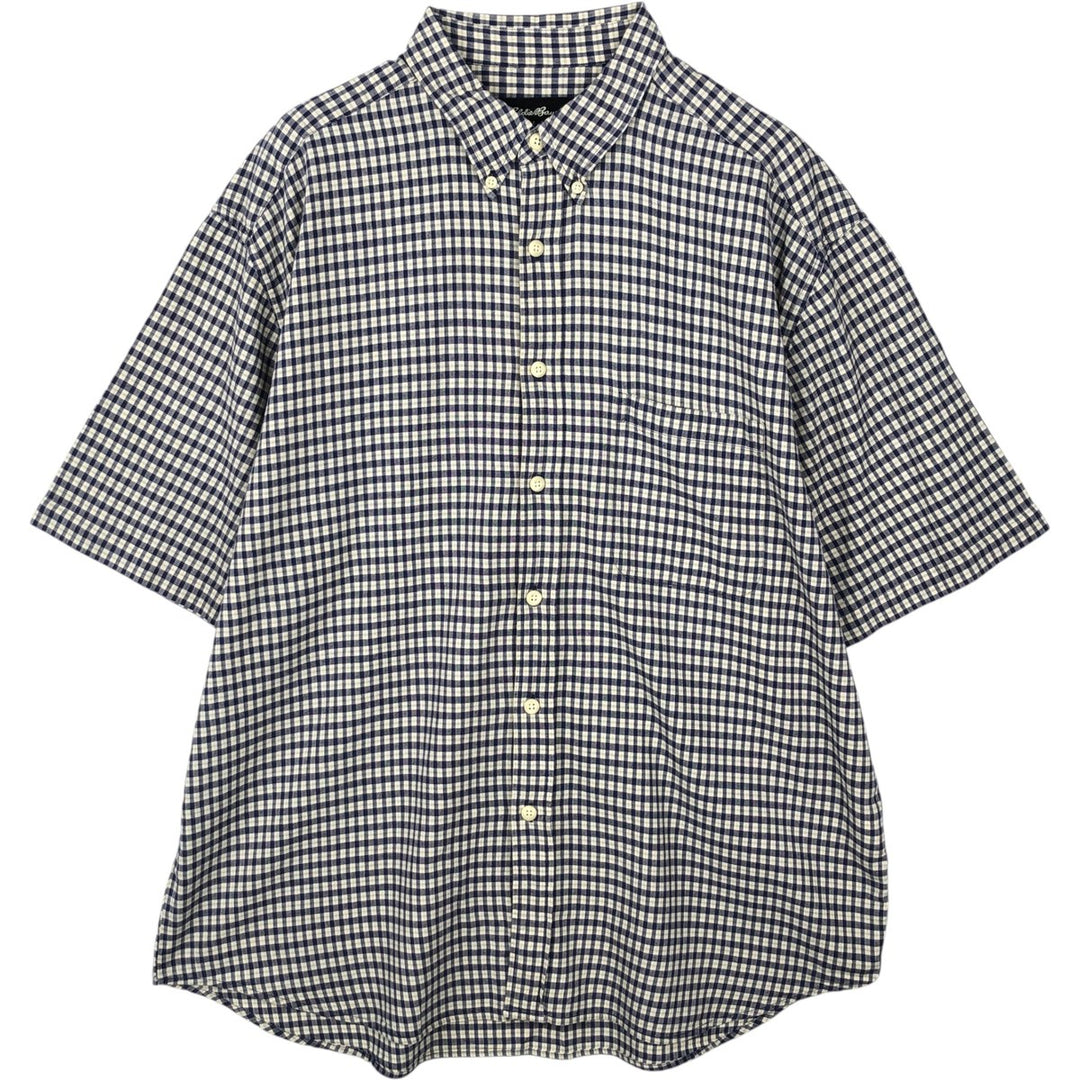 2000'S Eddie Bauer Short-Sleeve Button-Down Check Shirt, Men's Size XL (approx.) cotton navy blue type Vintage Second Hand