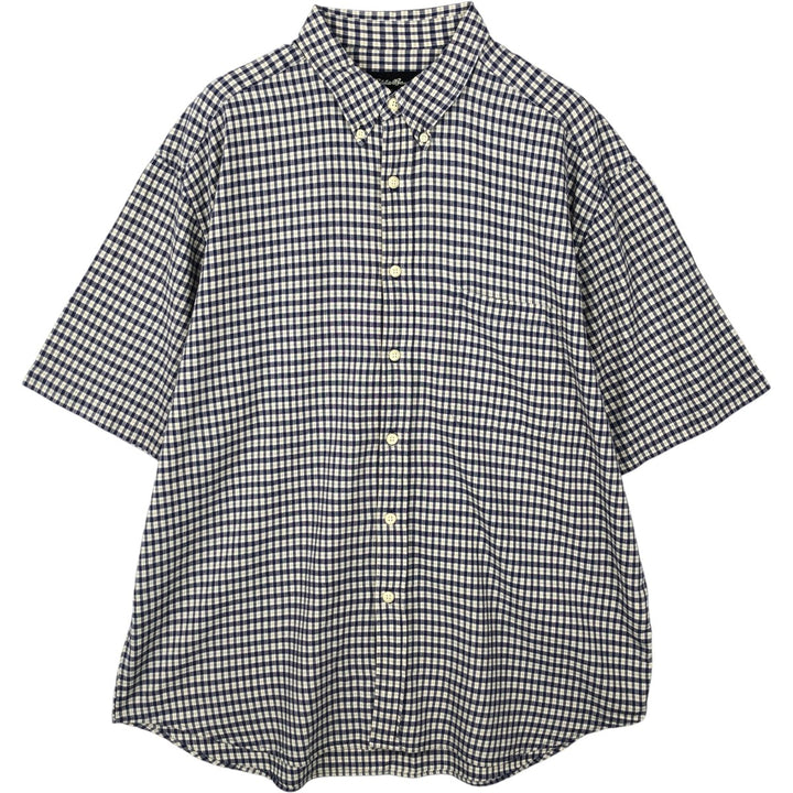 2000'S Eddie Bauer Short-Sleeve Button-Down Check Shirt, Men's Size XL (approx.) cotton navy blue type Vintage Second Hand