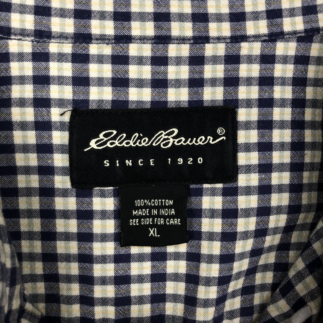 2000'S Eddie Bauer Short-Sleeve Button-Down Check Shirt, Men's Size XL (approx.) cotton navy blue type Vintage Second Hand